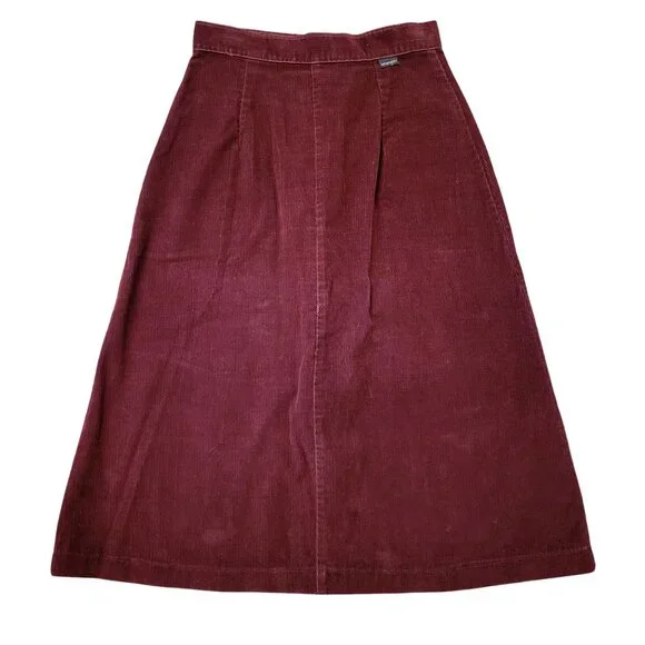 Vintage Wrangler 11 12 Burgundy Corduroy A Line Skirt Pockets Western Rodeo Cowg - Picture 5 of 5